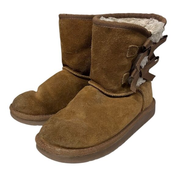 Koolaburra by Ugg | Brown Tan Lined Winter Warm Slip On Trendy Boots Girls 3 - Picture 1 of 10